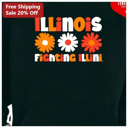 Illinois Fighting Illini Hoodie Retro Floral Vintage University of Illinois Fan Gear Pullover