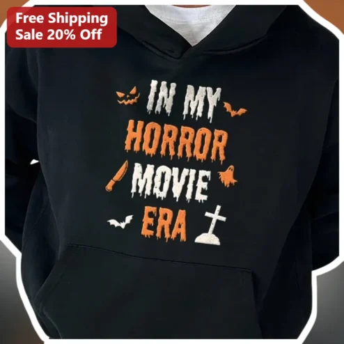 In My Horror Movie Era Hoodie Spooky Halloween Graphic Sweatshirt for Men Women Gen Z Gift