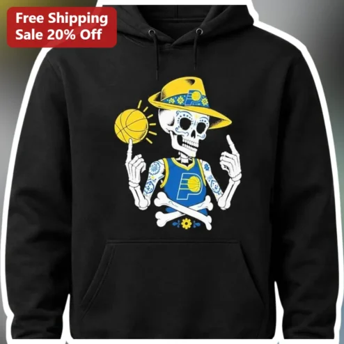 Indiana Pacers Sugar Skull Hoodie Day of the Dead NBA Skeleton Basketball Fan Gift