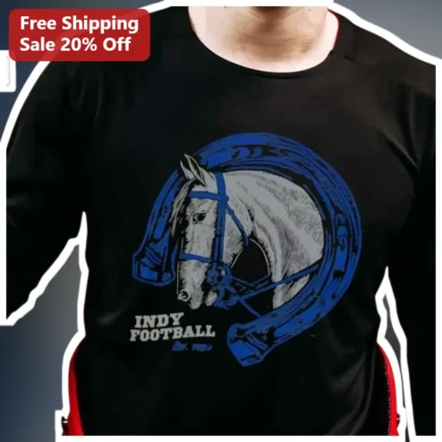 INDY FOOTBALL Tee Horse Helmet Graphic Vintage Distressed Football Shirt for Men Women Gift