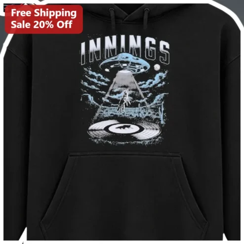 INNINGS Hoodie Alien Abduction Baseball Player Retro Distressed Pullover Gift for Men