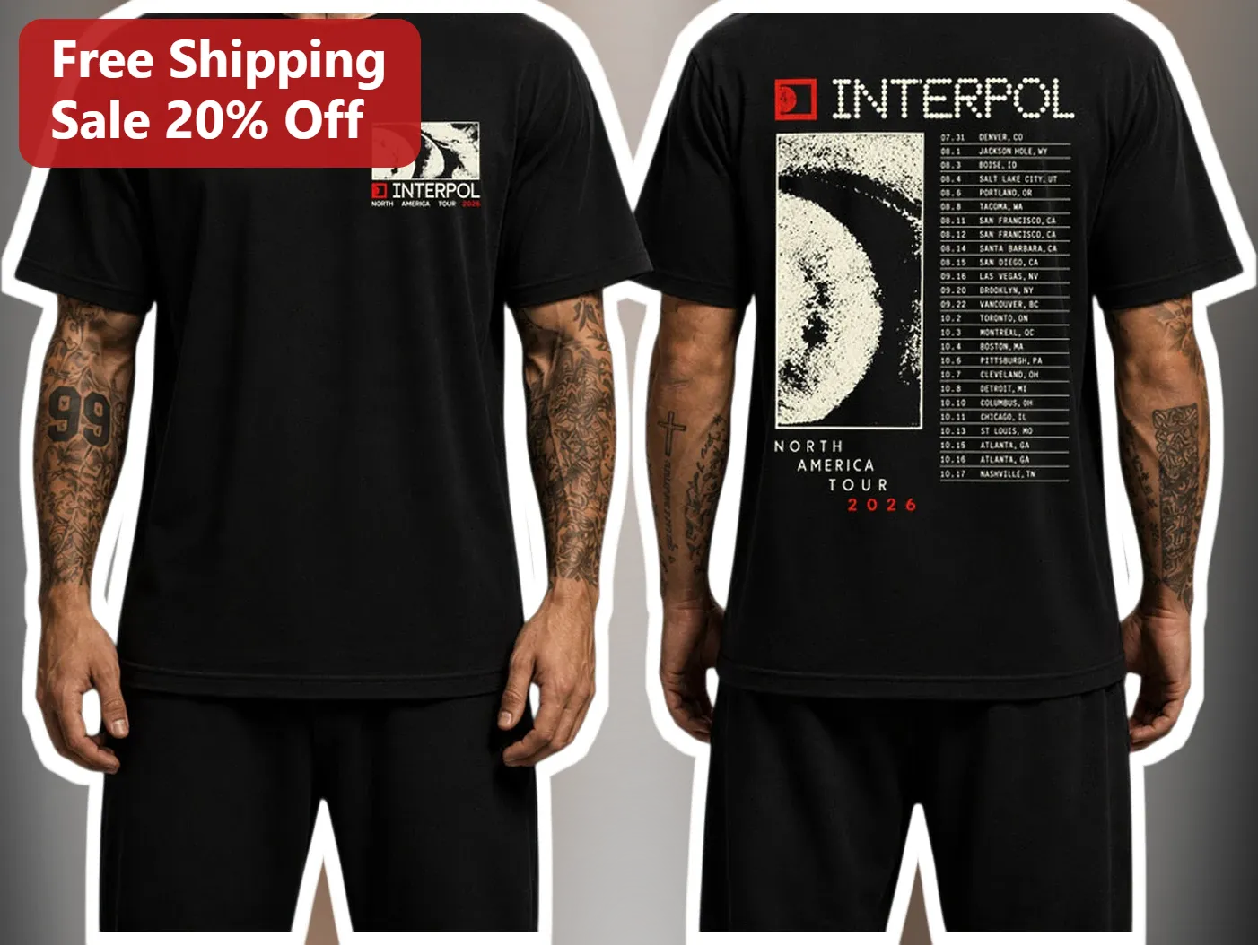 Interpol North America Tour 2026 Tee Indie Rock Band Merch Graphic T-Shirt
