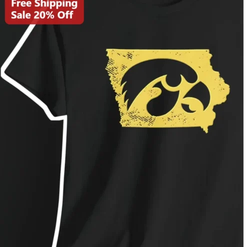 Iowa Hawkeyes State Outline Logo Tee Vintage Distressed University of Iowa Fan Gear