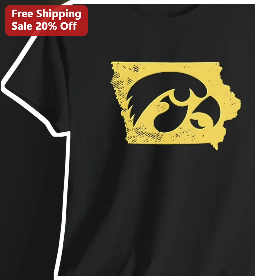 Iowa Hawkeyes State Outline Logo Tee Vintage Distressed University of Iowa Fan Gear