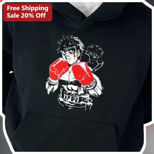 Ippo Makunouchi Hoodie Hajime No Ippo Boxing Anime Black Pullover Sweatshirt