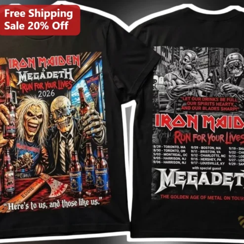 Iron Maiden Megadeth Run For Your Lives 2026 Tour Tee Heavy Metal Concert Merch Gift