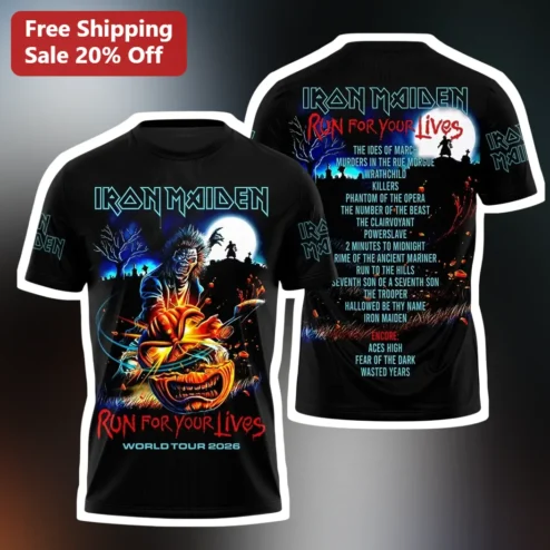Iron Maiden Run For Your Lives World Tour 2026 Eddie Graphic Tee