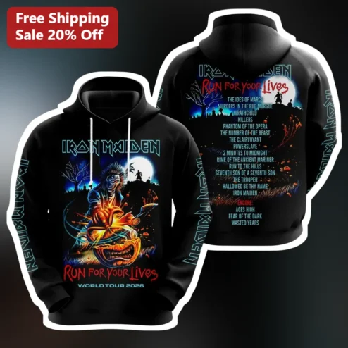 Iron Maiden Run For Your Lives World Tour 2026 Hoodie Eddie Horror Metal Band Merch