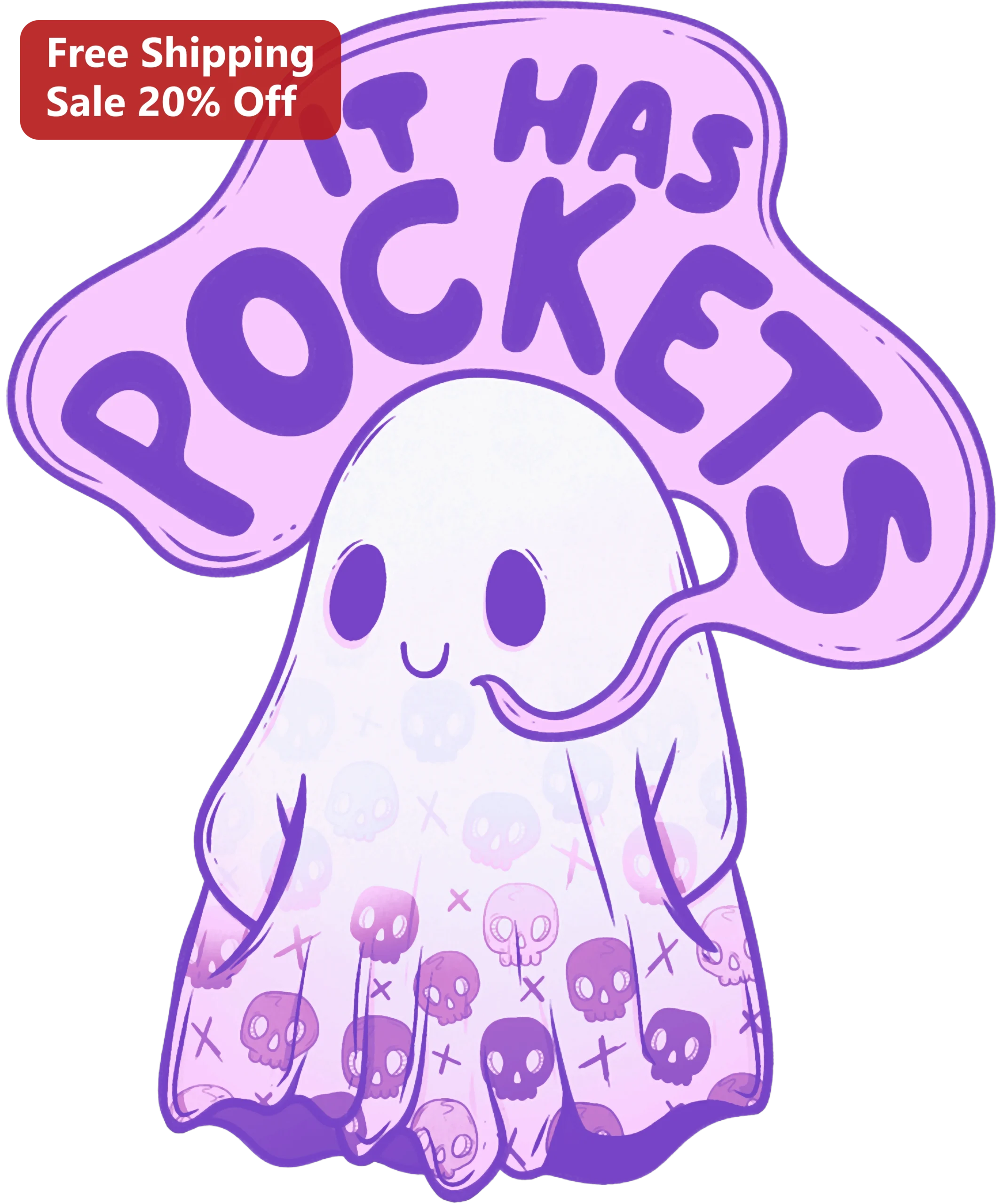 IT HAS POCKETS Cute Pastel Goth Ghost Sticker, Spooky Kawaii Mushroom Hat Vinyl Decal for Laptop Water Bottle Halloween Gift