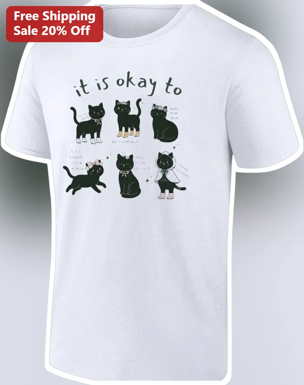 It Is Okay To Mental Health Awareness Cute Black Cat Graphic Tee Self Care Gift