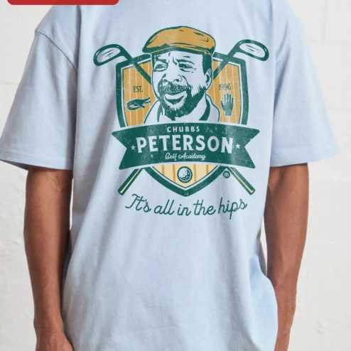 Customer in Chicago, Illinois wearing It's All in the Hips Funny Golf Caddyshack Bill Murray Vintage Crest Tee