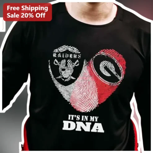 It's In My DNA Tee NFL Rivalry Las Vegas Raiders Kansas City Chiefs Fingerprint Heart Graphic Shirt for Football Fans