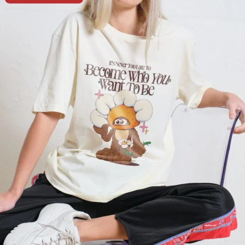 It's Never Too Late To Become Who You Want To Be Quote Tee Motivational Graphic Shirt for Women
