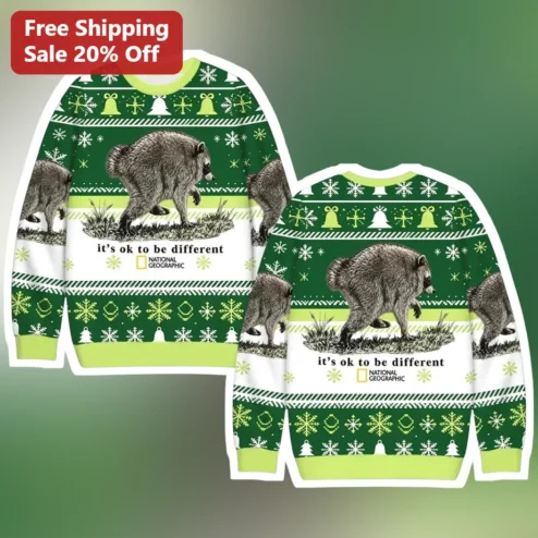 It's Ok To Be Different National Geographic Raccoon Ugly Christmas Sweatshirt