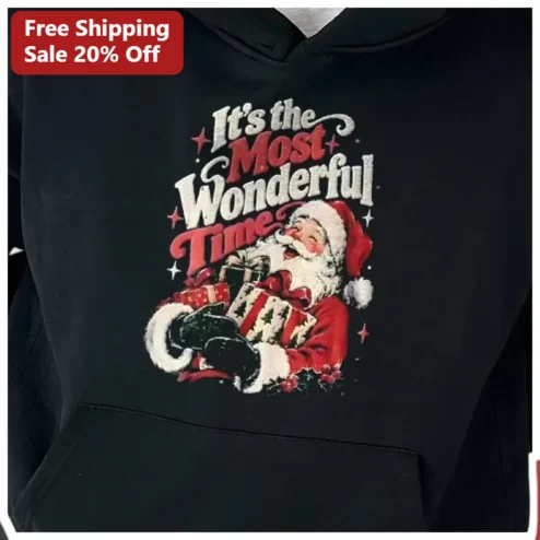 It's The Most Wonderful Time Vintage Santa Claus Hoodie Christmas Holiday Sweatshirt Gift available at our Chicago, Illinois warehouse