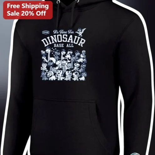 It's Time For Dinosaur Base All Hoodie Cute Cartoon Dino Baseball Team Gift