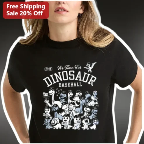 It's Time For Dinosaur Baseball Tee Funny Dino Sports Shirt Gift for Kids Fans
