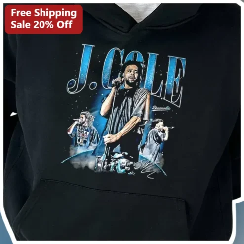 J Cole Dreamville Hoodie Black Graphic Pullover Hip Hop Merch Apparel