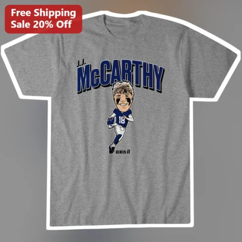 J.J. McCarthy Tee NFL Football Caricature Fan Gear Shirt