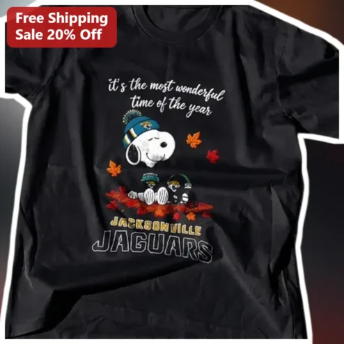 Jacksonville Jaguars It's The Most Wonderful Time Of The Year Snoopy Christmas Tee