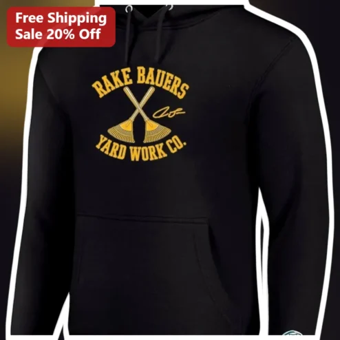 Jake Bauers Rake Bauers Yard Work Co. Hoodie Vintage Crossed Rakes Design