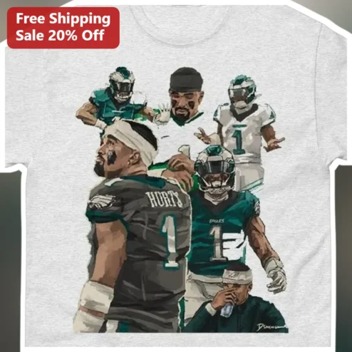 Jalen Hurts Tee Philadelphia Eagles Quarterback Collage Art Shirt NFL Fan Gift