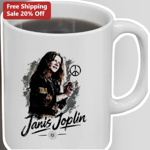 Janis Joplin Mug Vintage Rock Psychedelic Ceramic Coffee Cup Gift for Classic Music Fans