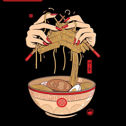 Japanese Ramen Noodle Art Tee Retro Manga Style Graphic Shirt for Foodies