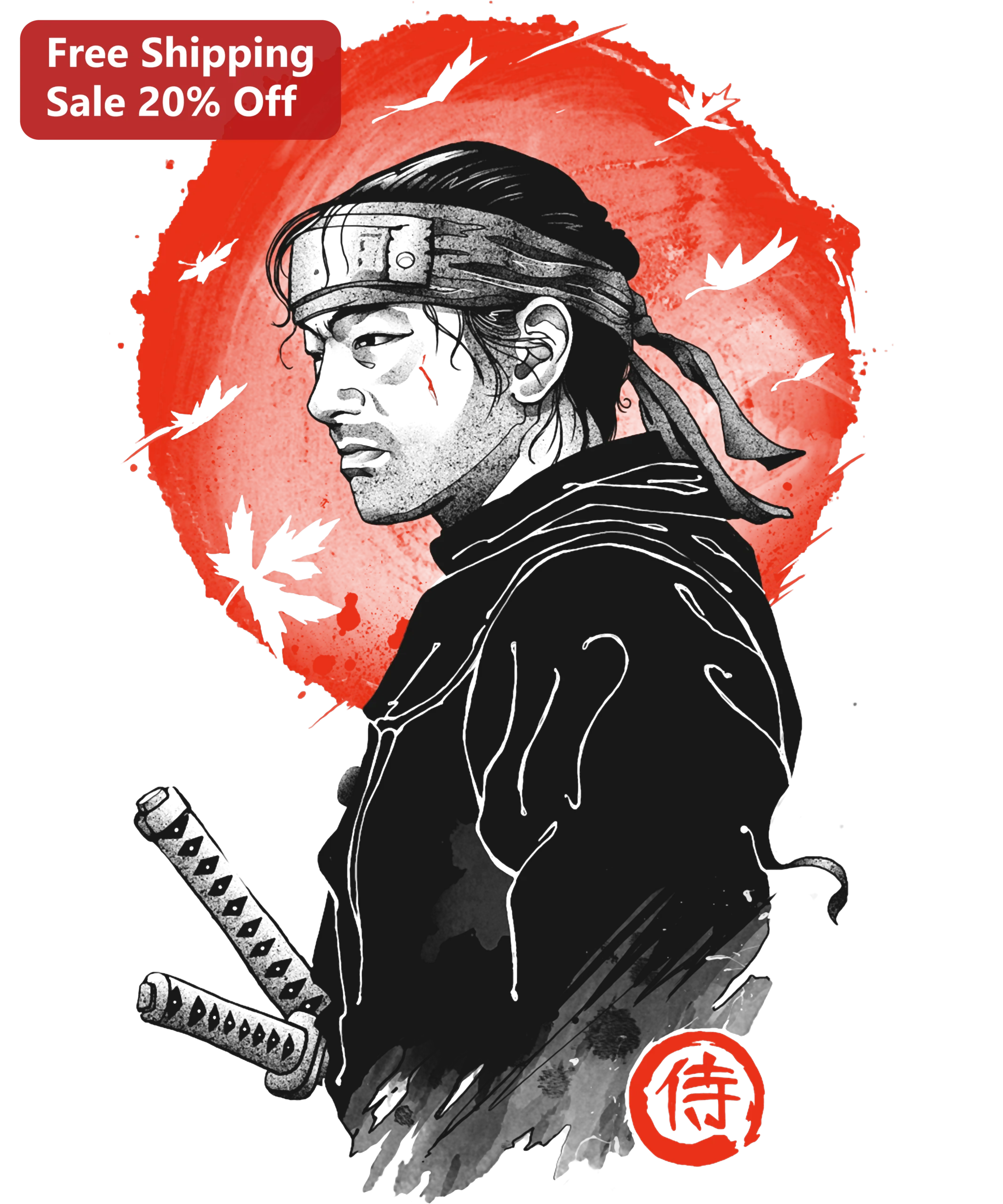 Japanese Samurai Warrior Ink Illustration Tee Sumi-e Katana Art Gift for Martial Arts Fans