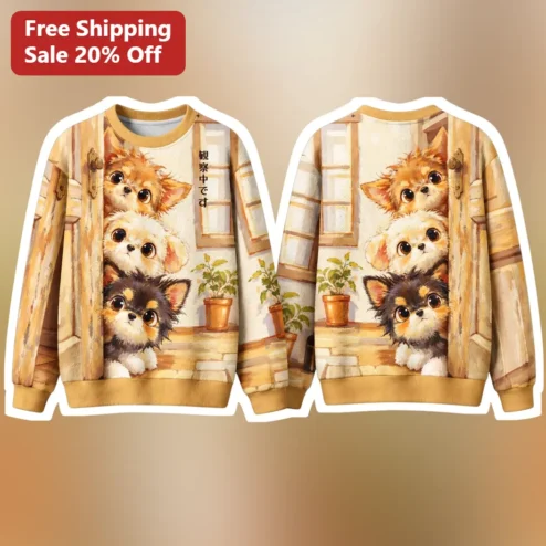 Japanese Text Pomeranian Puppy Sweatshirt Cute Kawaii Dog Lover Gift Crewneck