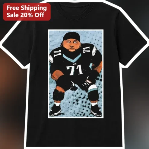 Jason Kelce Tee Philadelphia Eagles Fan Art Cartoon Football Player Number 71 Black Cotton Shirt