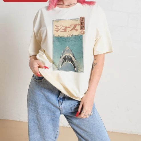 Jaws Ukiyo-e Shark Vintage Graphic Tee JAWS T-Shirt Horror Movie Gift for Women