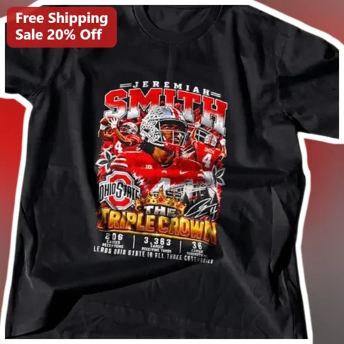 Jeremiah Smith The Triple Crown Ohio State Buckeyes Wide Receiver Distressed Vintage Graphic Tee