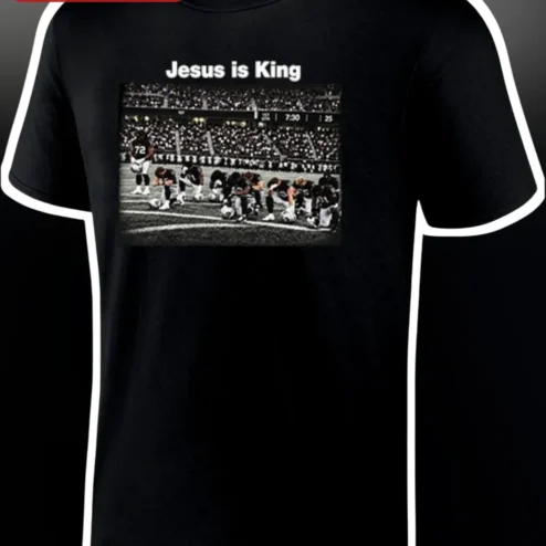 Jesus is King Tee Christian Football Athletes Faith Apparel Black Graphic T-Shirt for Men Women