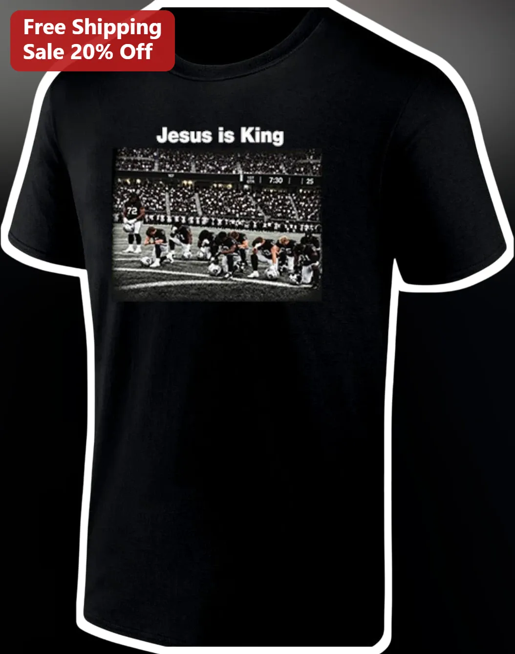 Jesus is King Tee Christian Football Athletes Faith Apparel Black Graphic T-Shirt for Men Women