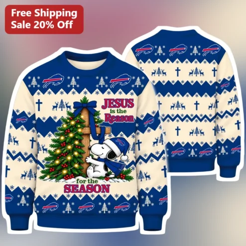 Jesus is the Reason for the Season Sweatshirt Snoopy Buffalo Bills Christian Christmas Ugly Sweater
