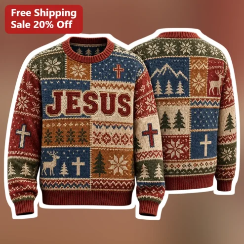 Jesus Sweater Christian Christmas Fair Isle Knit Ugly Holiday Gift for Men Women
