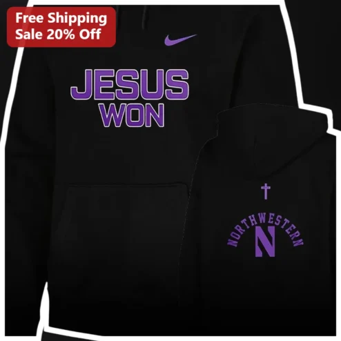 Jesus Won Northwestern Purple Nike Swoosh Hoodie Christian Faith Varsity Apparel