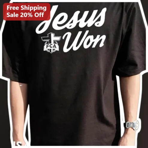 Jesus Won Tee Christian Athlete Faith Victory Shirt for Men Women