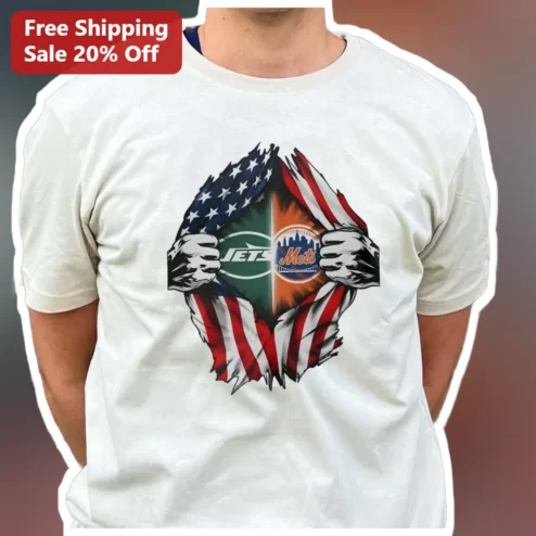 Jets Mets New York Sports Fan Graphic Tee Vintage Retro NYC Baseball Football Combo Shirt