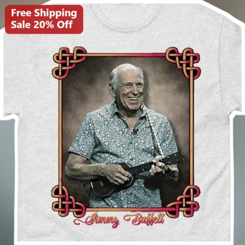 Jimmy Buffett Vintage Concert Tee Ukulele Player Portrait Graphic Shirt for Parrotheads