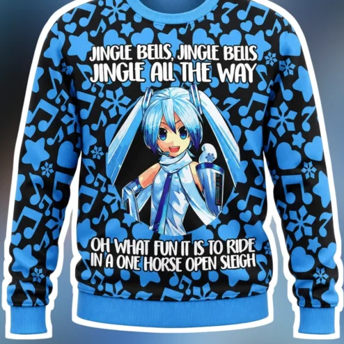 Jingle Bells Hatsune Miku Christmas Sweatshirt One Horse Open Sleigh Anime Vocaloid Holiday Gift