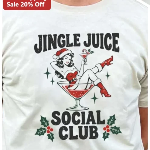 Jingle Juice Social Club Tee Vintage Pin Up Christmas Party Shirt Holiday Gift for Women