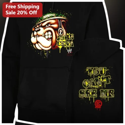 John Cena You Can't See Me Hoodie WWE Bulldog Camo Graphic Pullover