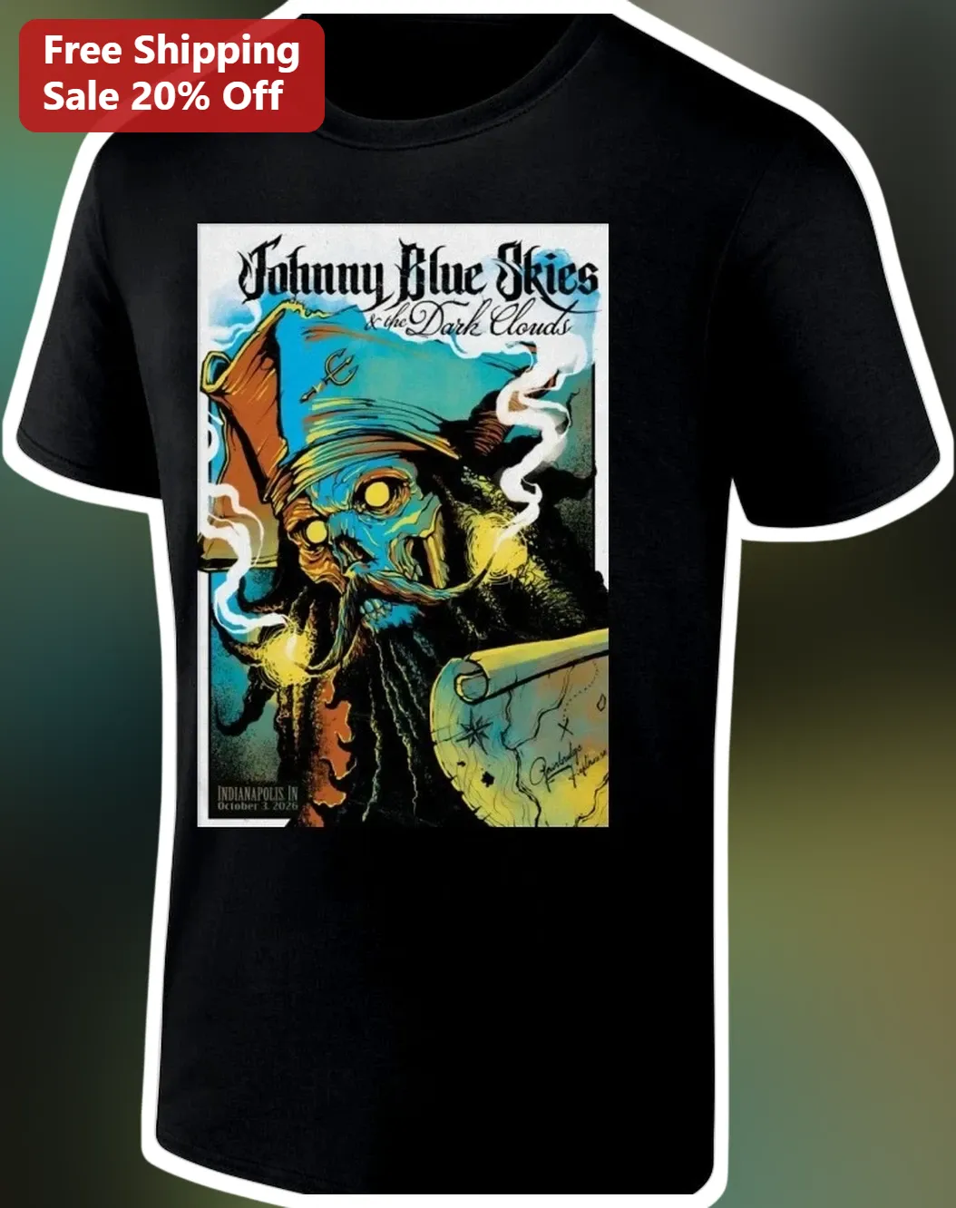 Johnny Blue Skies the Dark Clouds Tee Vintage Concert Poster Graphic Shirt for Fans