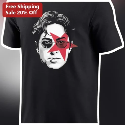 Johnny Depp Pop Art Star Portrait Graphic Tee Black Cotton Unisex Celebrity Shirt available at our Chicago, Illinois warehouse