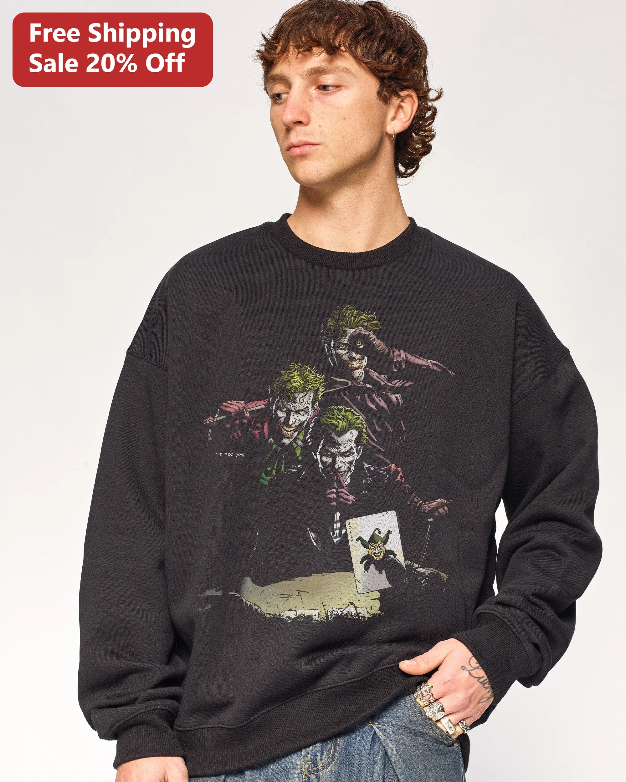Joker Hoodie Black Graphic Sweatshirt with Stacked Portraits DC Comics Villain Apparel for Men and Women