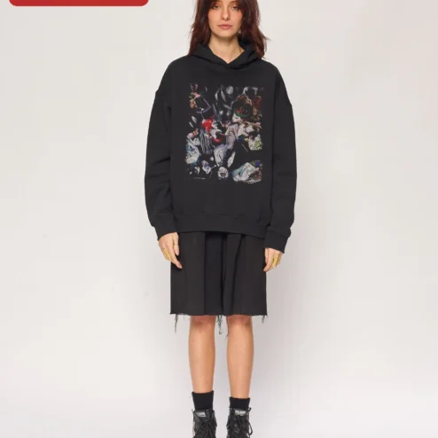 Joker Hoodie Harley Quinn Grunge Collage Graphic Oversized Sweatshirt for Women Gothic DC Comics Fans Halloween Gift
