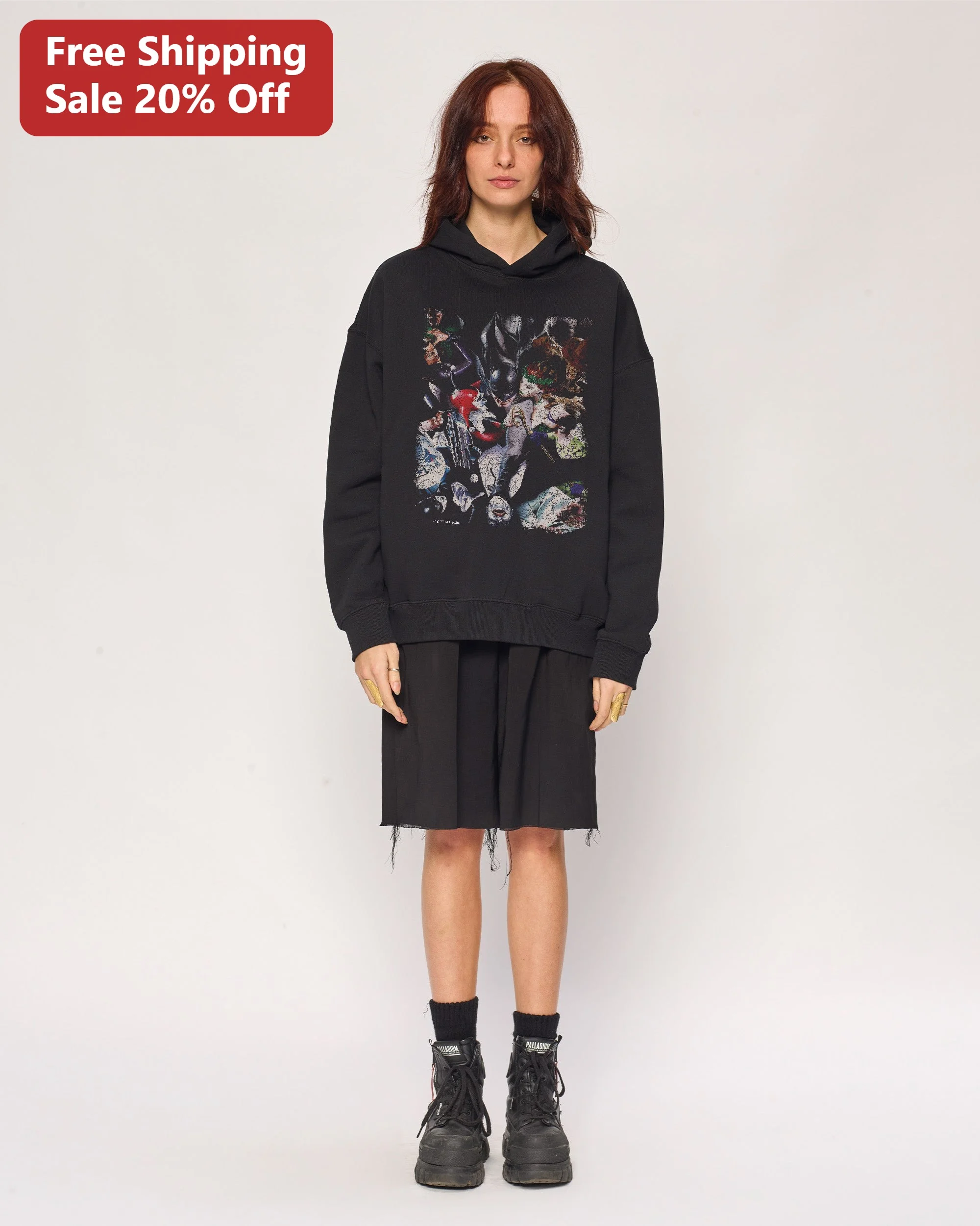 Joker Hoodie Harley Quinn Grunge Collage Graphic Oversized Sweatshirt for Women Gothic DC Comics Fans Halloween Gift