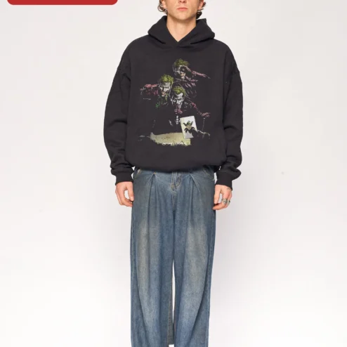 Joker Hoodie Vintage Distressed Multi-Character Graphic Pullover for Men and Women